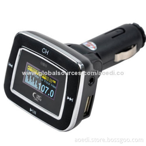 Car FM Transmitter with 1.2-inch Big LCD Screen, Line-in Function and 1 Year Warranty